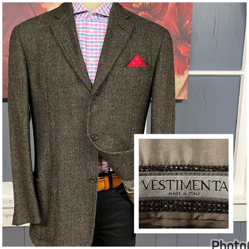 Vintage Vestimenta Knitted Blazer Mens 44R Wool‎ 3 Button Ventless Jacket Brown